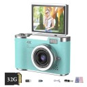 Digitální fotoaparát 4K s výklopným 2,4″ displejem o 180° a 32GB kartou Blesk Stabilizace obrazu Pro děti i dospělé 4