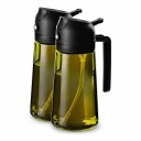 Set of 2 Oil Dispensers 2-in-1 with Sprayer 500 ml Plastic Bottles with Handle Light-Proof Black Caps For Kitchen and Grill 1