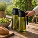 Set of 2 Oil Dispensers 2-in-1 with Sprayer 500 ml Plastic Bottles with Handle Light-Proof Black Caps For Kitchen and Grill 2