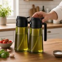 Set of 2 Oil Dispensers 2-in-1 with Sprayer 500 ml Plastic Bottles with Handle Light-Proof Black Caps For Kitchen and Grill 3