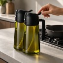 Set of 2 Oil Dispensers 2-in-1 with Sprayer 500 ml Plastic Bottles with Handle Light-Proof Black Caps For Kitchen and Grill 4