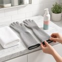 Long Protective Gloves Against Scratches and Bites 40 cm From HPPE Fibre Grey For Nail Trimming Bathing and Handling Cats and Dogs 5
