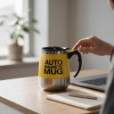 Magnetic Self-Stirring Mug 400 ml with Lid and Button on the Handle Battery Operated with Removable Stirrer for Coffee and Milk 2