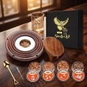 Ensemble pour aromatiser les cocktails avec fumée Fumeur en bois 9,9 cm avec filtre en métal et couvercle 4 boîtes de copeaux Cuillère 2