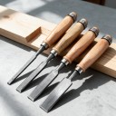Set of 4 Flat Wood Chisels 6 mm 12 mm 18 mm and 24 mm Wooden Handles with Metal Ferrules for Carving Grooves and Joinery Work 4