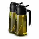 Γυάλινοι δοσομετρητές λαδιού 2 σε 1 2 τεμ 470 ml Ψεκασμός και χύσιμο Βοροσιλικό γυαλί Μαύρα καπάκια με λαβές Για μαγείρεμα και ψήσιμο 1