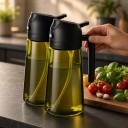 Γυάλινοι δοσομετρητές λαδιού 2 σε 1 2 τεμ 470 ml Ψεκασμός και χύσιμο Βοροσιλικό γυαλί Μαύρα καπάκια με λαβές Για μαγείρεμα και ψήσιμο 4