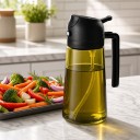 Γυάλινοι δοσομετρητές λαδιού 2 σε 1 2 τεμ 470 ml Ψεκασμός και χύσιμο Βοροσιλικό γυαλί Μαύρα καπάκια με λαβές Για μαγείρεμα και ψήσιμο 6