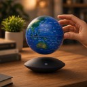 Globe lévitant avec carte du monde Lévitation magnétique Socle noir en forme de UFO Commande tactile Hauteur 25 cm Décoration de bureau et lampe 2