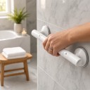Badezimmerhaltegriff mit Saugnäpfen 45 cm Durchmesser der Saugnäpfe 9,5 cm Ohne Bohren Rutschfester Griff Zerlegbares Design Weiß 2