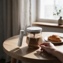 Cana automată de amestecare 10,5 x 14 x 10 cm cu volum de 400 ml, cu recipient pătrat de chihlimbar și buton pe capac pentru amestecarea cafelei 4