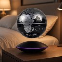 Globe lévitant 14 cm noir avec carte du monde argentée Lévitation magnétique Socle en forme de UFO avec lumière LED Décoration de table 4