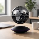 Globe lévitant 14 cm noir avec carte du monde argentée Lévitation magnétique Socle en forme de UFO avec lumière LED Décoration de table 5