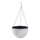 Fleuriste suspendu auto-arrosant 26 cm en plastique au look de rotin avec un insert intérieur et des chaînes pour balcon et terrasse 3