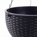 Fleuriste suspendu auto-arrosant 26 cm en plastique au look de rotin avec un insert intérieur et des chaînes pour balcon et terrasse 7