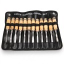 Set of 12 Carving Chisels with Rolling Pouch Length 20.3 cm Blades 10 to 14 mm Made of Carbon Steel Wooden Handles For Carvers and DIY Enthusiasts 1
