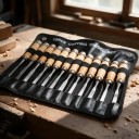 Set of 12 Carving Chisels with Rolling Pouch Length 20.3 cm Blades 10 to 14 mm Made of Carbon Steel Wooden Handles For Carvers and DIY Enthusiasts 2