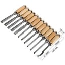 Set of 12 Carving Chisels with Rolling Pouch Length 20.3 cm Blades 10 to 14 mm Made of Carbon Steel Wooden Handles For Carvers and DIY Enthusiasts 5