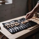 Set of 12 Carving Chisels with Rolling Pouch Length 20.3 cm Blades 10 to 14 mm Made of Carbon Steel Wooden Handles For Carvers and DIY Enthusiasts 7