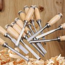 Set of 12 Carving Chisels with Rolling Pouch Length 20.3 cm Blades 10 to 14 mm Made of Carbon Steel Wooden Handles For Carvers and DIY Enthusiasts 9