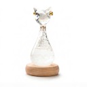 Bouřkové sklo Storm Glass ve tvaru kočky 12 cm Skleněný barometr s krystaly Dřevěný podstavec Dekorace na stůl 1