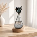 Bouřkové sklo Storm Glass ve tvaru kočky 12 cm Skleněný barometr s krystaly Dřevěný podstavec Dekorace na stůl 3
