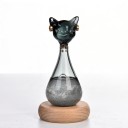 Bouřkové sklo Storm Glass ve tvaru kočky 12 cm Skleněný barometr s krystaly Dřevěný podstavec Dekorace na stůl 4