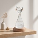 Bouřkové sklo Storm Glass ve tvaru kočky 12 cm Skleněný barometr s krystaly Dřevěný podstavec Dekorace na stůl 5