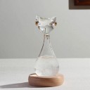 Bouřkové sklo Storm Glass ve tvaru kočky 12 cm Skleněný barometr s krystaly Dřevěný podstavec Dekorace na stůl 7