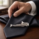 Saxofon alakú nyakkendőcsipesz Fém nyakkendőcsipesz részletes billentyűkkel Fényes felület Férfi kiegészítő öltönyhöz zenészeknek 2