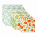 Essuie-tout en cire alimentaire 9 pièces en 3 tailles 18 x 20 cm 25 x 25 cm et 30 x 35 cm Coton et cire d'abeille Motifs verts et oranges 1