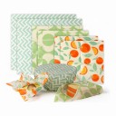 Essuie-tout en cire alimentaire 9 pièces en 3 tailles 18 x 20 cm 25 x 25 cm et 30 x 35 cm Coton et cire d'abeille Motifs verts et oranges 2