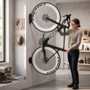 Wall-Mounted Bicycle Holder Rotating Vertical with Folding Hook and Rear Wheel Support Load Capacity 30 kg Steel Black For Garage and Cellar 4
