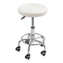 Rund stol med hjul Justerbar højde 45-57 cm Sæde 33 cm Med fodstøtte Karbonstål PVC og skum Arbejdsstol Hvid 1