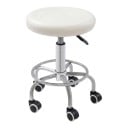 Rund stol med hjul Justerbar højde 45-57 cm Sæde 33 cm Med fodstøtte Karbonstål PVC og skum Arbejdsstol Hvid 3
