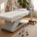 Rund stol med hjul Justerbar højde 45-57 cm Sæde 33 cm Med fodstøtte Karbonstål PVC og skum Arbejdsstol Hvid 6