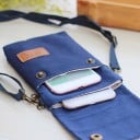 Lærred crossbody taske til mobil 19 x 12 x 2 cm Lille taske med klap Tre rum Justerbar rem Unisex 6