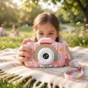 Dětský digitální fotoaparát s kočkou a duhou 2″ IPS displej 1080P video Selfie objektiv Silikonový kryt Karta 32 GB Růžový Pro děti 2