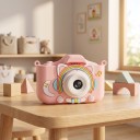 Dětský digitální fotoaparát s kočkou a duhou 2″ IPS displej 1080P video Selfie objektiv Silikonový kryt Karta 32 GB Růžový Pro děti 3