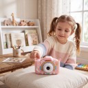 Dětský digitální fotoaparát s kočkou a duhou 2″ IPS displej 1080P video Selfie objektiv Silikonový kryt Karta 32 GB Růžový Pro děti 5