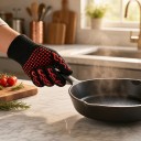 Gant de protection avec éléments antidérapants Longueur 25 cm Cinq doigts avec manchon côtelé Matériau tricoté Motif flammes Impression rouge 3