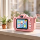 Dětský digitální fotoaparát s jednorožcem 2″ IPS displej 1080P video Selfie objektiv Silikonový kryt Karta 32 GB Růžový Pro děti 5