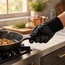 Gant de protection avec éléments antidérapants Longueur 25 cm Cinq doigts avec manchette côtelée Matériau tricoté Motif flammes 3