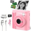 Dětský fotoaparát s okamžitým tiskem 2″ IPS displej 1080P video 16x zoom Blesk 3 role papíru a karta 32 GB Pro děti 3