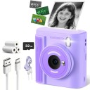 Dětský fotoaparát s okamžitým tiskem 2″ IPS displej 1080P video 16x zoom Blesk 3 role papíru a karta 32 GB Pro děti 4