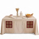 Dug med vinduer og døre Legehus til børn 170 x 104 x 65 cm Telt under bord Tkanin peach skin Beige-vinrød 3