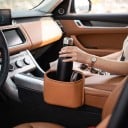 Úložný box do auta 20 x 14,5 x 9 cm z ekokůže Kovový klip a měkká výstelka Držák na pití a koš Na opěradlo i dveře 2