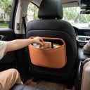 Úložný box do auta 20 x 14,5 x 9 cm z ekokůže Kovový klip a měkká výstelka Držák na pití a koš Na opěradlo i dveře 5