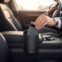 Malý držák na pití do auta 10,5 x 14,5 x 8,5 cm Ekokůže s kovovým klipem Měkká výstelka Kapsa na láhev i mobil Černý Na opěradlo 2