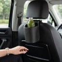 Malý držák na pití do auta 10,5 x 14,5 x 8,5 cm Ekokůže s kovovým klipem Měkká výstelka Kapsa na láhev i mobil Černý Na opěradlo 3